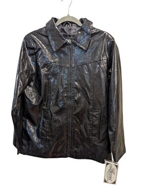 Learsi Black Faux Snakeskin Embossed Leather Zip Jacket Size Medium